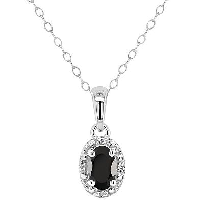 Sterling Silver Oval Gemstone and Diamond Accent Pendants Sterling Silver Oval Gemstone and Diamond Accent Pendants