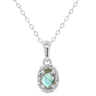 Celebration Gems Sterling Silver Oval Labradorite & Diamond Accent Pendant Necklace