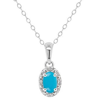 Celebration Gems Sterling Silver Oval Stabilized Turquoise & Diamond Accent Pendant Necklace