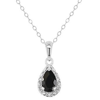 Celebration Gems Sterling Silver Pear Shaped Onyx & Diamond Accent Pendant Necklace