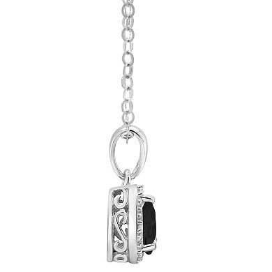 Celebration Gems Sterling Silver Pear Shaped Onyx Diamond Accent Pendant Necklace