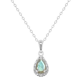Celebration Gems Sterling Silver Pear Shaped Labradorite & Diamond Accent Pendant Necklace