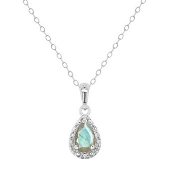 Celebration Gems Sterling Silver Pear Shaped Labradorite & Diamond Accent Pendant Necklace