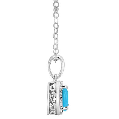 Celebration Gems Sterling Silver Pear Shaped Stabilized Turquoise Diamond Accent Pendant Necklace