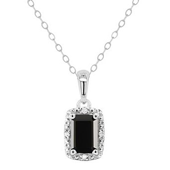 Celebration Gems Sterling Silver Emerald Cut Onyx & Diamond Accent Pendant Necklace
