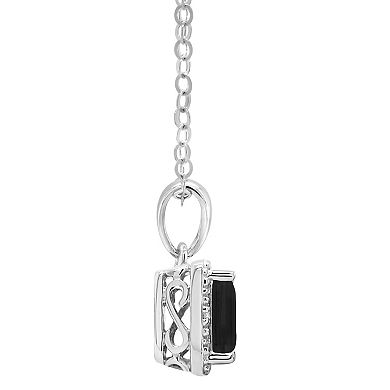 Celebration Gems Sterling Silver Emerald Cut Onyx Diamond Accent Pendant Necklace