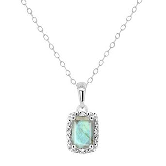 Celebration Gems Sterling Silver Emerald Cut Labradorite & Diamond Accent Pendant Necklace