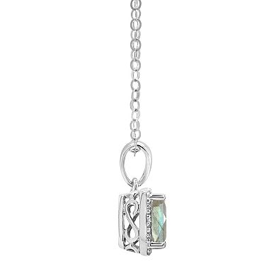 Celebration Gems Sterling Silver Emerald Cut Labradorite Diamond Accent Pendant Necklace