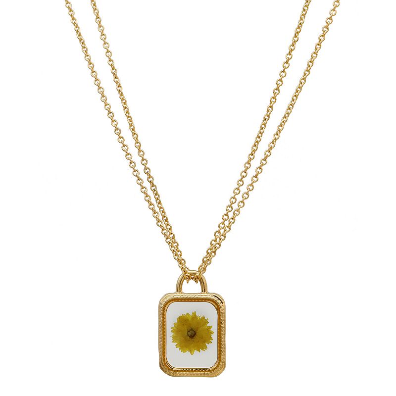 Bella Uno Gold Tone Genuine Pressed Yellow Flower Pendant Necklace, Women