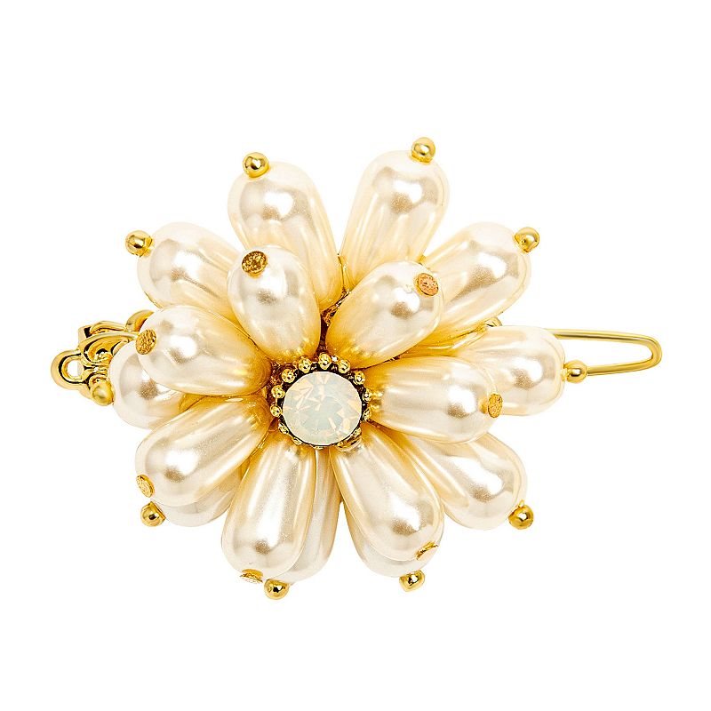 LC Lauren Conrad Simulated Pearl Flower with Opal Center Clip, White