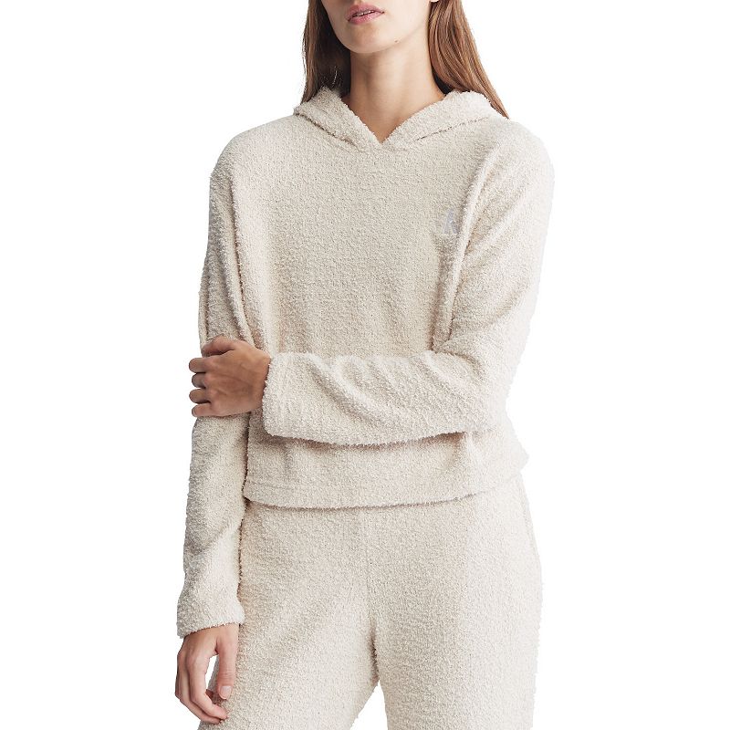 Womens Calvin Klein CK One Plush Long Sleeve Hoodie, Size: XS, White