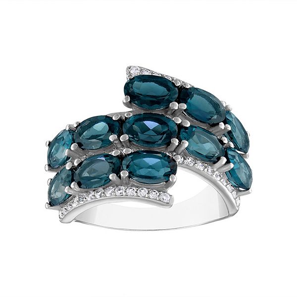 Ice Gems Sterling Silver London Blue Topaz Ring - Genuine Gemstone Cluster, Tonal Blue Design, Women's Jewelry