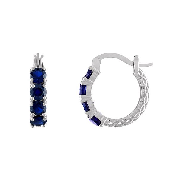 Designs by Gioelli Sterling Silver Filigree Hoop Earrings - Lab Created Sapphire