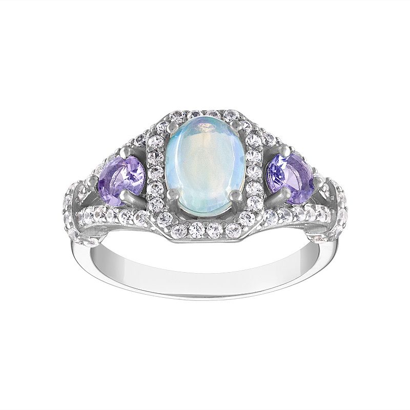 Designs by Gioelli Sterling Silver White Opal & Tanzanite Ring, Womens, Si