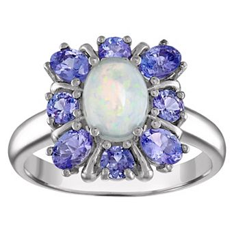 Designs by Gioelli Sterling Silver White Opal & Tanzanite Flower Ring