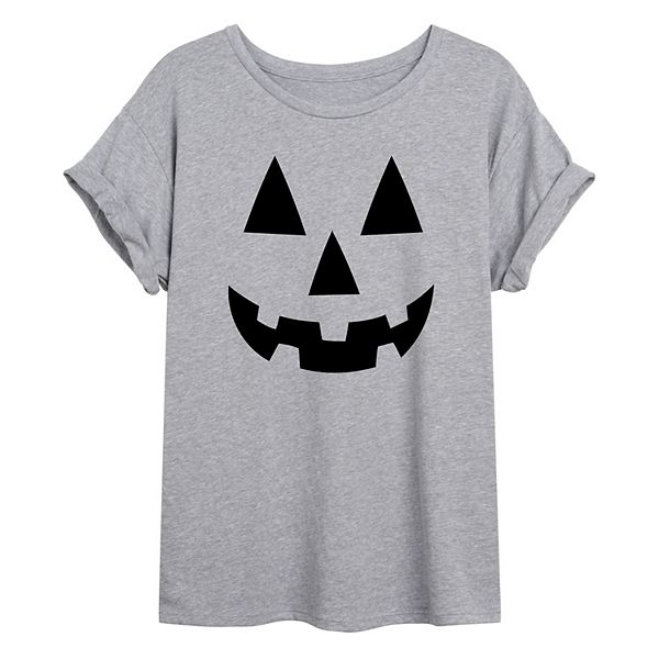 Juniors' Gray Halloween Pumpkin Oversized Graphic Tee