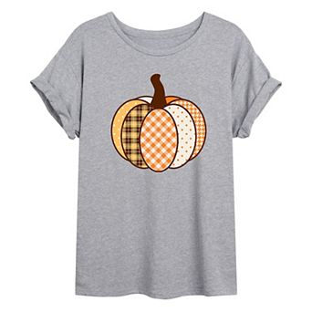 Juniors' Patterned Pumpkin Oversized Graphic Tee
