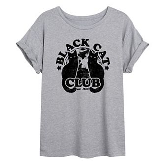 Juniors' "Black Cat Club" Oversized Graphic Tee
