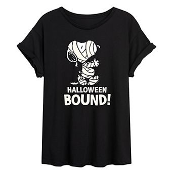 Juniors' Peanuts Mummy Snoopy "Halloween Bound" Oversized Graphic Tee