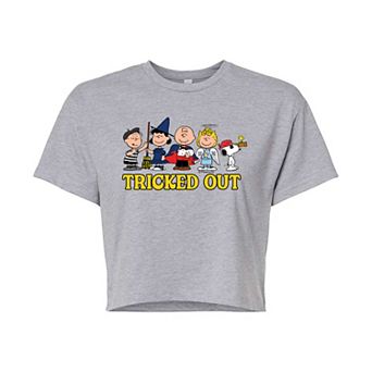 Juniors' Peanuts "Tricked Out" Group Shot Cropped Graphic Tee