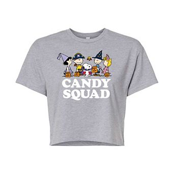 Juniors' Peanuts "Candy Squad" Halloween Group Shot Cropped Graphic Tee