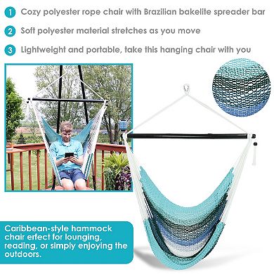 Sunnydaze Polyester Rope Hammock Chair with Cushions - Lagoon Stripes