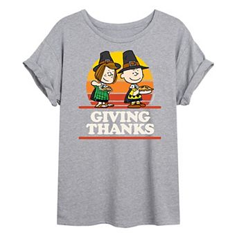Juniors' Peanuts "Giving Thanks" Oversized Graphic Tee
