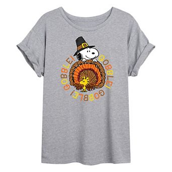 Juniors' Peanuts "Gobble Gobble" Oversized Graphic Tee