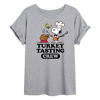 Juniors' Peanuts "Turkey Tasting Crew" Oversized Graphic Tee