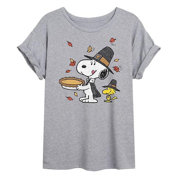 Juniors' Peanuts Snoopy & Woodstock Pie Oversized Graphic Tee