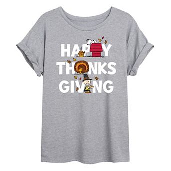 Juniors' Peanuts "Happy Thanksgiving" Oversized Graphic Tee