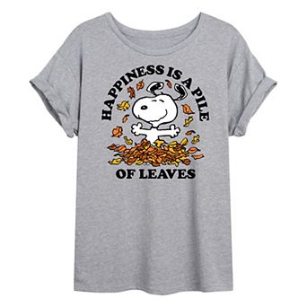 Juniors' Peanuts "Fall Leaves" Happy Snoopy Oversized Graphic Tee