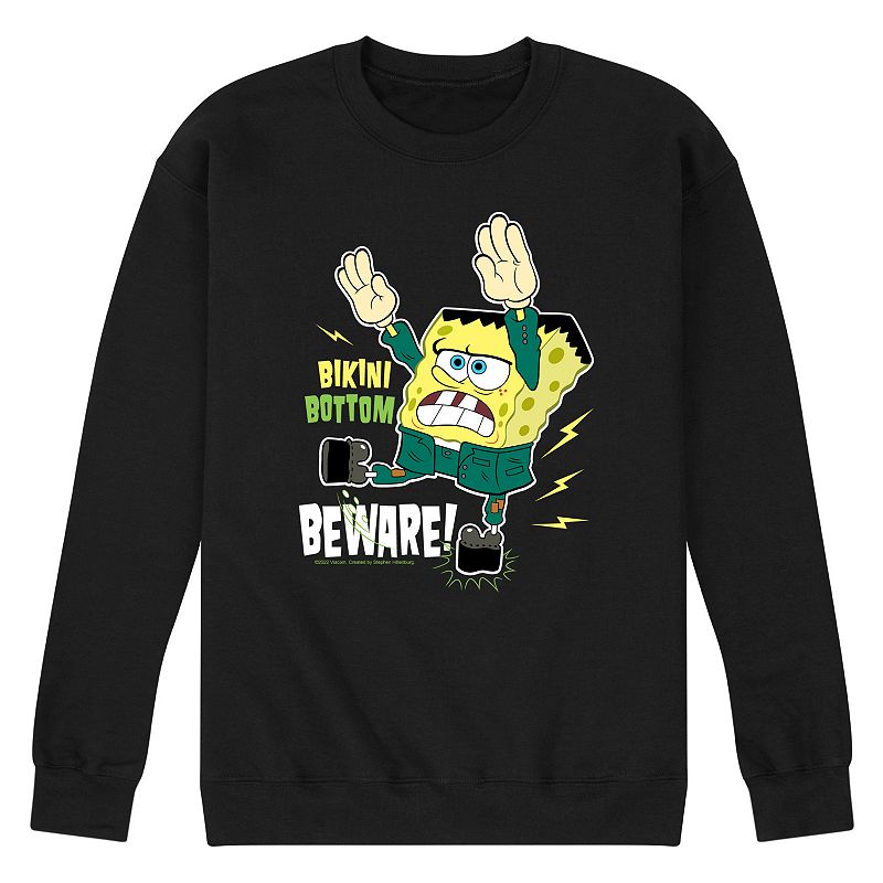 Men's SpongeBob SquarePants Bikini Bottom Beware Sweatshirt, Size: Small, Black