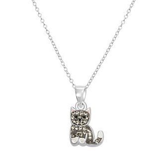 Charming Girl Kids Sterling Silver Crystal Kitten Pendant Necklace
