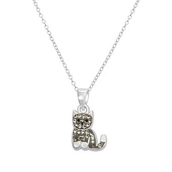 Charming Girl Kids Sterling Silver Crystal Kitten Pendant Necklace