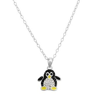 Charming Girl Kids Sterling Silver Crystal Penguin Pendant Necklace