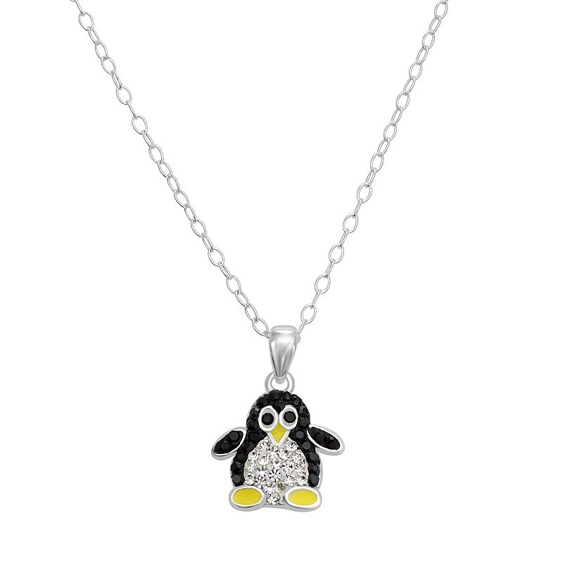 Charming Girl Sterling Silver Crystal Penguin Pendant Necklace, Girls, Si
