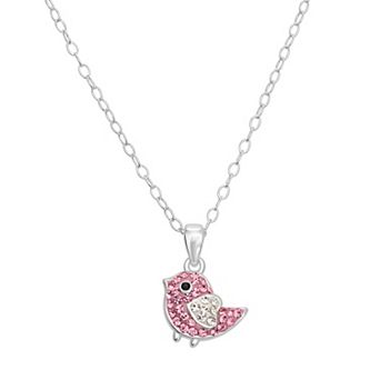 Charming Girl Kids Sterling Silver Crystal Bird Pendant Necklace