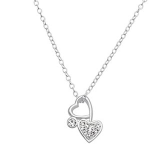 Charming Girl Kids Sterling Silver Crystal Heart Pendant Necklace