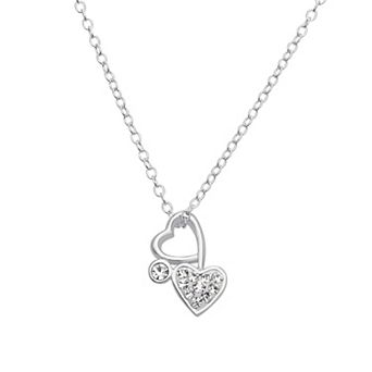 Charming Girl Kids Sterling Silver Crystal Heart Pendant Necklace