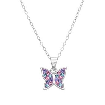 Charming Girl Kids Sterling Silver Crystal Butterfly Pendant Necklace
