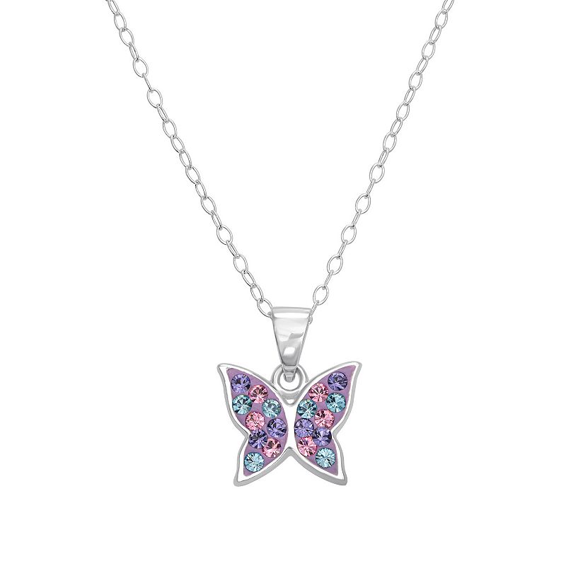 Charming Girl Sterling Silver Crystal Butterfly Pendant Necklace, Girls, 