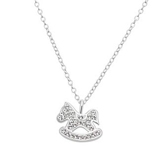 Charming Girl Kids Sterling Silver Crystal Rocking Horse Pendant Necklace