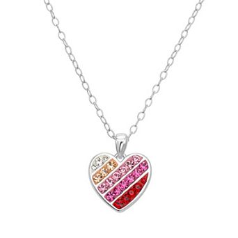Charming Girl Kids Sterling Silver Crystal Heart Pendant Necklace