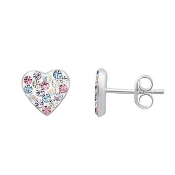 Charming Girl Sterling Silver Crystal Heart Stud Earrings