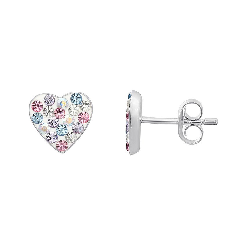 Charming Girl Sterling Silver Crystal Heart Stud Earrings, Girls, Size: 8