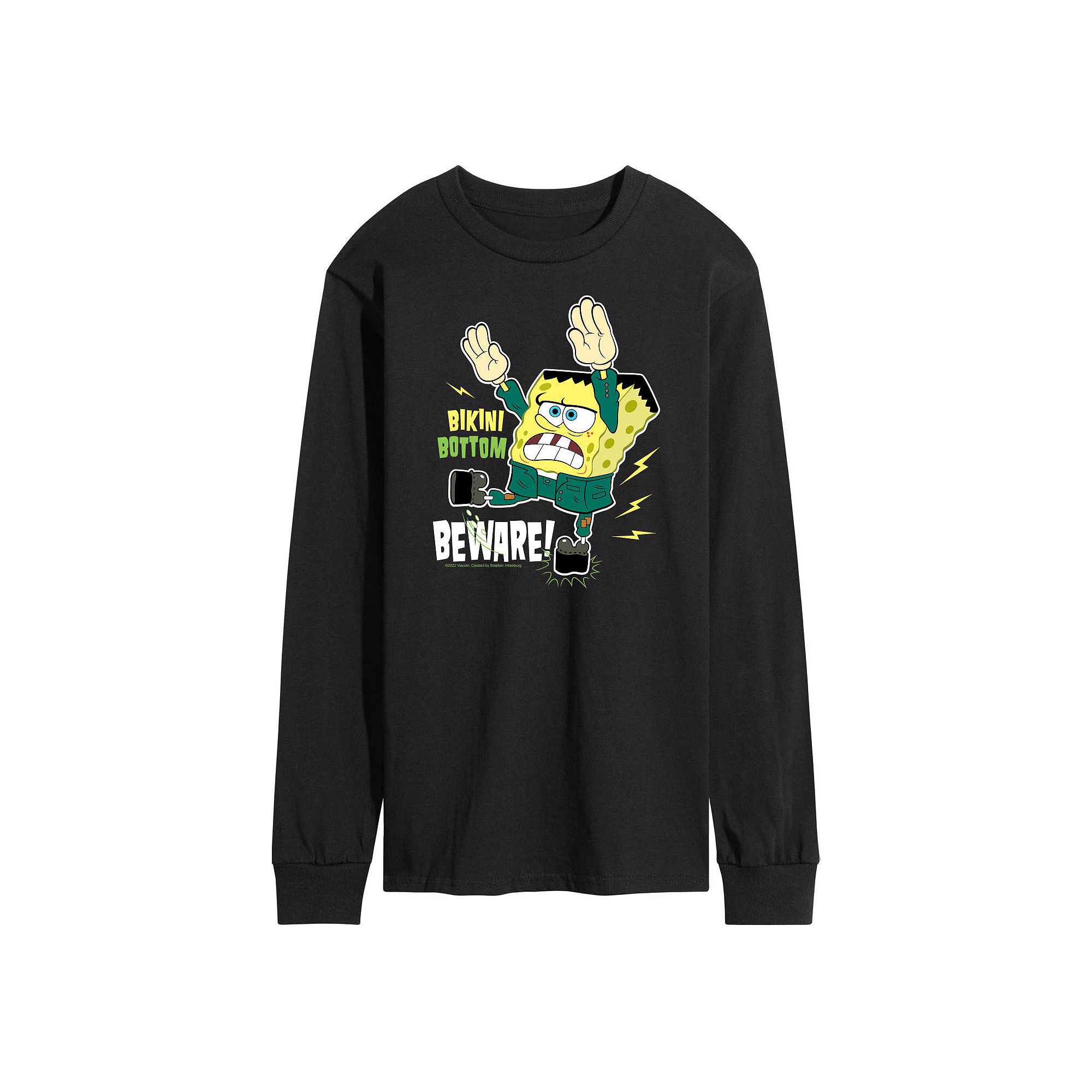 Mens SpongeBob SquarePants Bikini Bottom Long Sleeve Tee, Size: Small, Bla