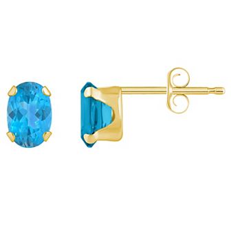 Celebration Gems 10k Gold Oval Swiss Blue Topaz Stud Earrings