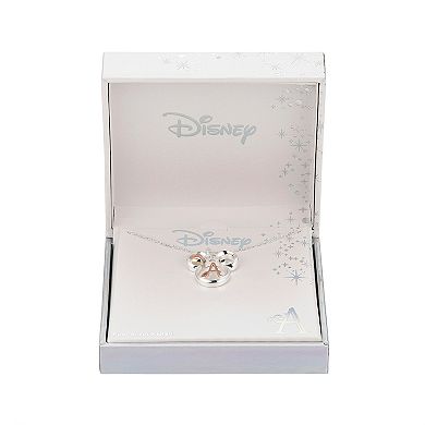Disney's Mickey Mouse Two Tone 14k Rose Gold & Fine Silver Plated Mickey Letter Initial Heart Pendant Necklace