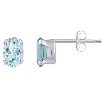 Celebration Gems 10k Gold Oval Aquamarine Stud Earrings